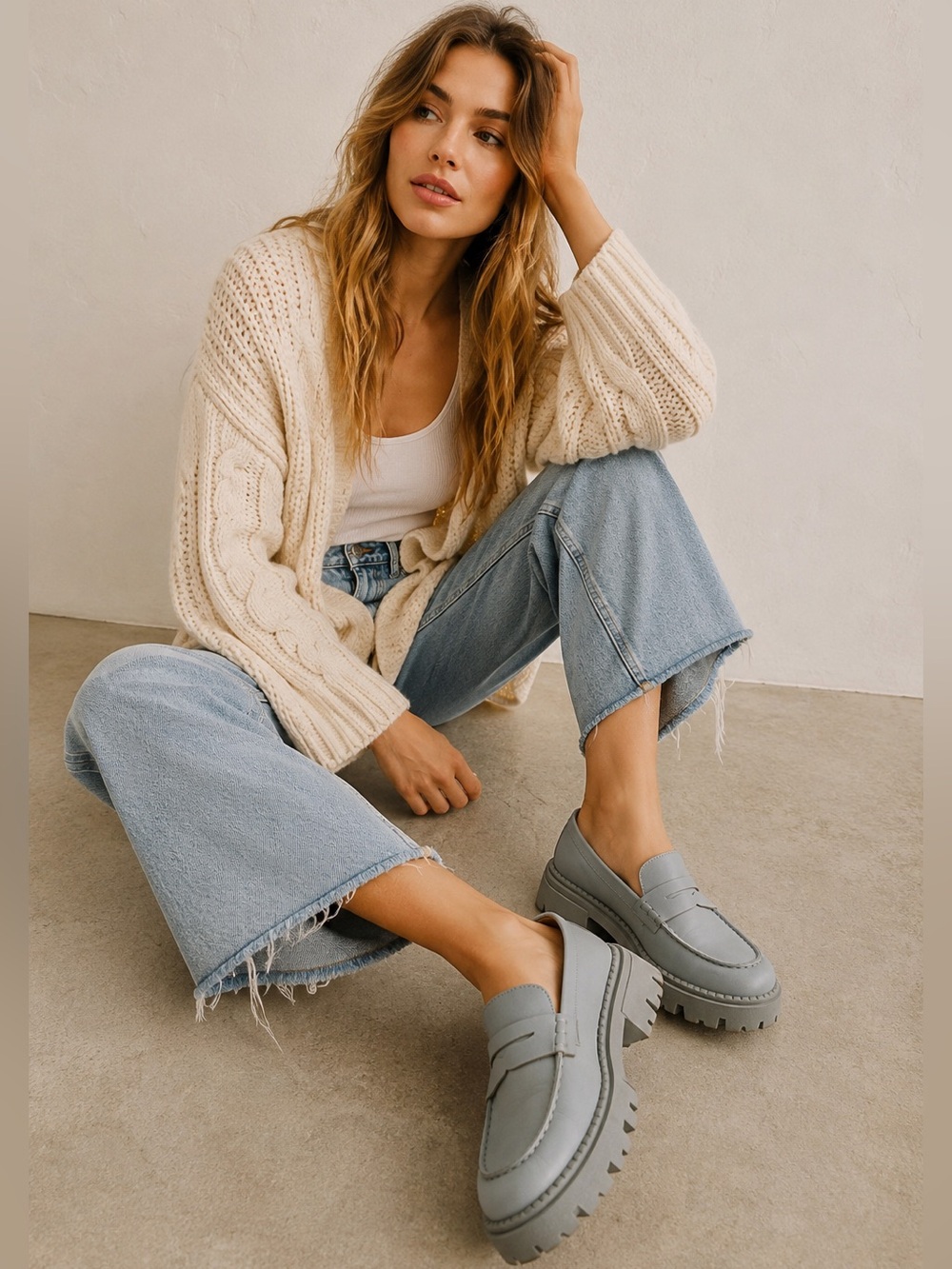 People Grey Chunky Lug Sole Penny Loafers EU 38.5 Platform Shoes